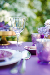 Purple Table set for a wedding dinner, vintage style