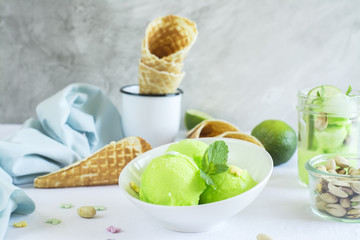 Pistachio sorbet with lime and mint