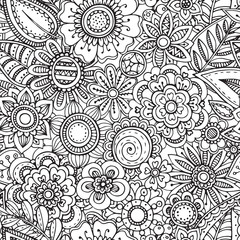 Vector seamless floral pattern with hand drawn fancy flowers