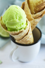 Pistachio sorbet with lime and mint