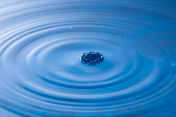 a water drop impact with water surface, causing rings on the sur