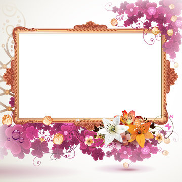 Golden frame with flowers