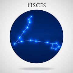 Constellation pisces zodiac sign isolated on white background, vector illustration