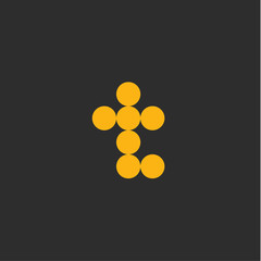 Letter T in the form of abstraction yellow vector sign into flat style, modern minimalism