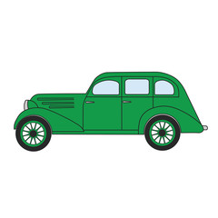 Obraz na płótnie Canvas Green cartoon retro car. Vector cartoon retro car convertible. Old authentic vintage retro car. 