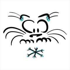 Cat looking at snowflake