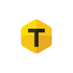 Obraz premium Letter T in the form of abstraction yellow vector into flat style, modern minimalism