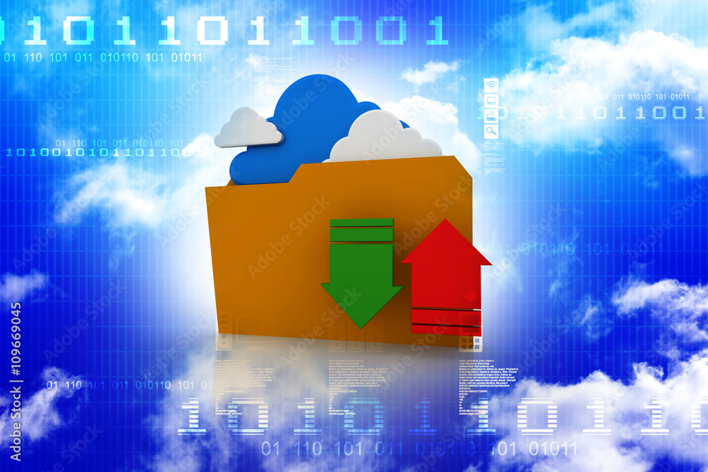 Poster 3d rendering folder with upload download icon