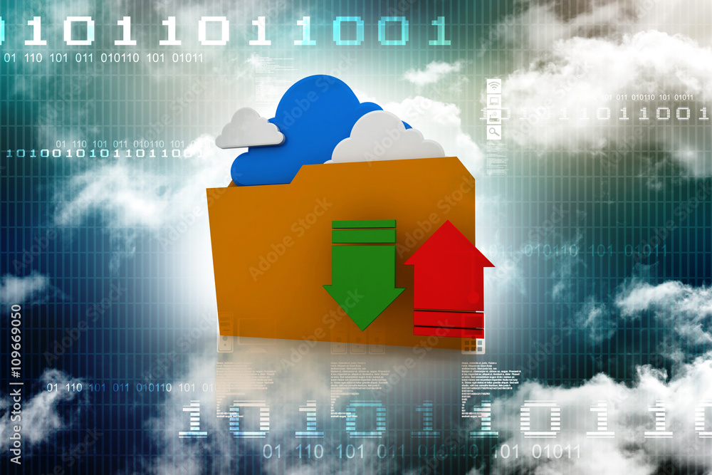 Poster 3d rendering folder with upload download icon
