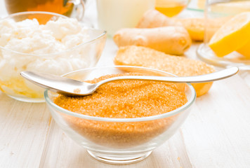 bowl of brown sugar with other products