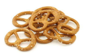 salted pretzels on a white background