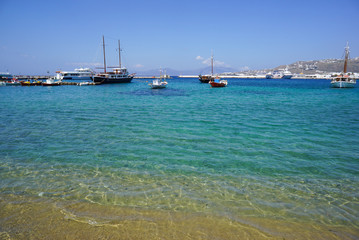 Blue lagoon on Mykonos island, Cyclades, Greece