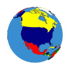 North America on political model of Earth
