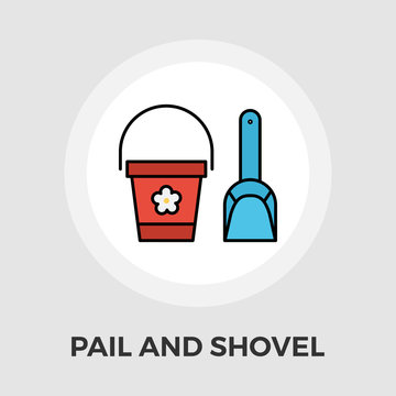 Pail and shovel vector flat icon