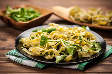 Cooked tagliatelle on a plate