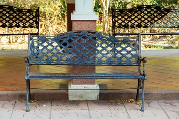 Metal bench in beautiful park
