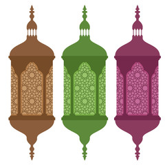 Colored arabic or islamic ramadan lamps with solid flat color