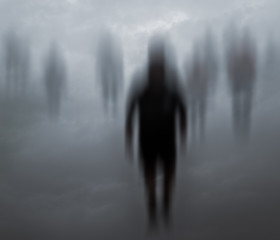 Blurred mysterious people walking - obrazy, fototapety, plakaty
