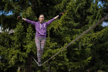 woman slacklining