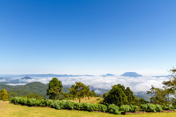 Fototapeta na wymiar Panoramic landscape view from Huai Nam Dang National Park's mountain top, Chiang Mai, Thailand