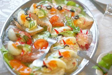 Delicious buffet food on the party or wedding reception