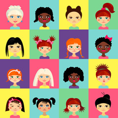 Multinational female face avatar profile heads