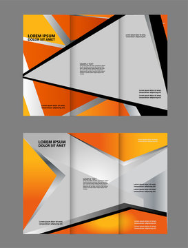 Design folding brochures with blue polygonal backgrounds. Tri-fold brochure. Set
