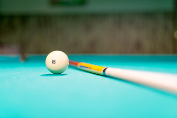 Billiard table, ball and cue