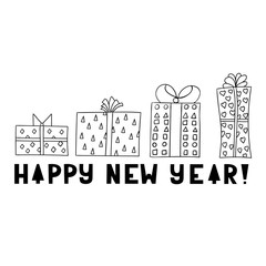 Obraz premium Cute greeting card with cute giftboxes. Happy new year!