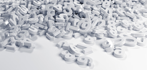 Pile or bunch of white figures numbers.