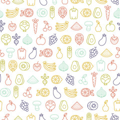 seamless pattern with fruits and vegetables icons