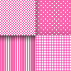 Set of cute simple pink and white patterns