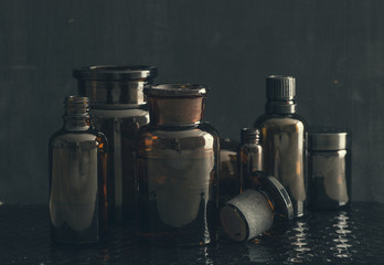 Old fashioned medicine glass bottles - 109681826
