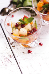 Fruit salad in glass bowls 