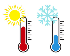 Thermometer with sun and snow. Vector illustration.