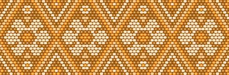 Trendy, modern ethnic  beaded, border, pattern, embroidery cross, diamonds, stripe created with...