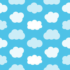 Flat design cute blue sky with clouds seamless pattern background.
