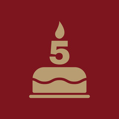 The birthday cake with candles in the form of number 5 icon. Birthday symbol. Flat