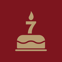 The birthday cake with candles in the form of number 7 icon. Birthday symbol. Flat