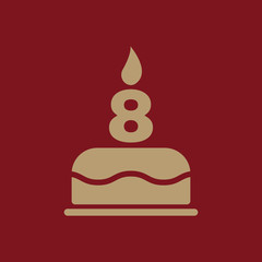 The birthday cake with candles in the form of number 8 icon. Birthday symbol. Flat