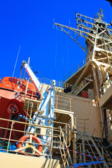 Russian icebreaker. Details deck of the ship.