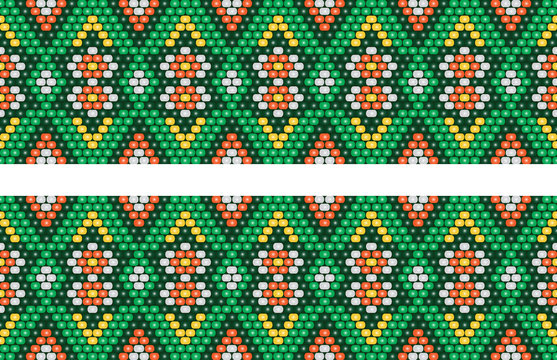 Trendy, modern ethnic  beaded, border, pattern, embroidery cross, diamonds, stripe
