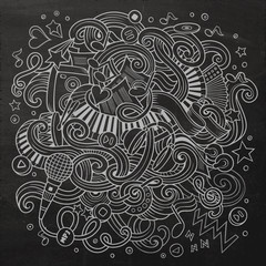 Hand-drawn chalkboard doodles Musical illustration