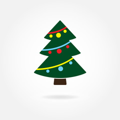 Christmas tree icon or sign. Colorful vector illustration in flat style.