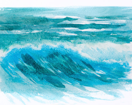 hand painted watercolor ocean or sea waves texture background