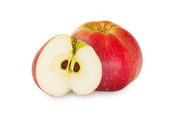 One and a half red apple over white background.