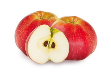Two and a half red apples over white background.