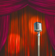 Classic Microphone with Colorful Curtains