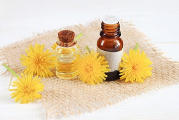Meadow flower dandelion cosmetic products. Skincare benefits. 