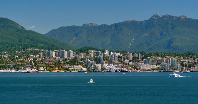 4K North Vancouver Mountains, Vancouver Seabus and Cityscape